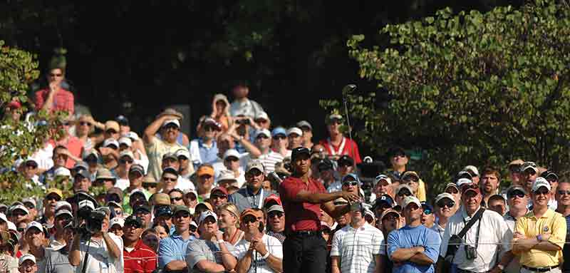 Tiger Woods twirls his club during the 2007 PGA Championship at Southern Hills.