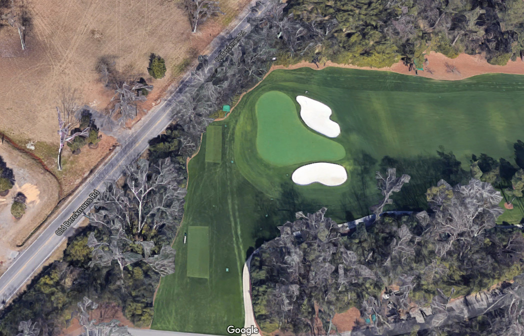 The green on Augusta National's 4th hole and the tee box on the 5th.