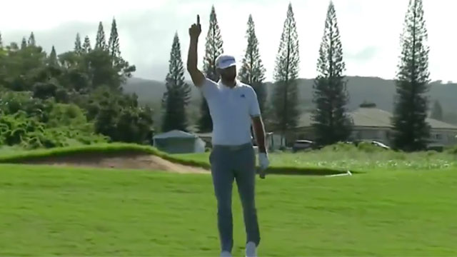 WATCH: Dustin Johnson holes out for eagle to take the lead at Kapalua
