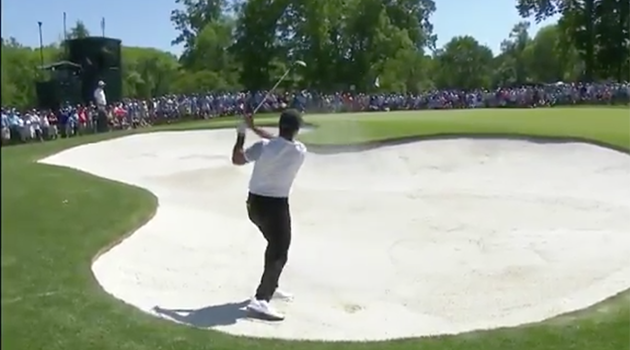 WATCH: Jason Day holes out from bunker to tie the lead at Wells Fargo Championship
