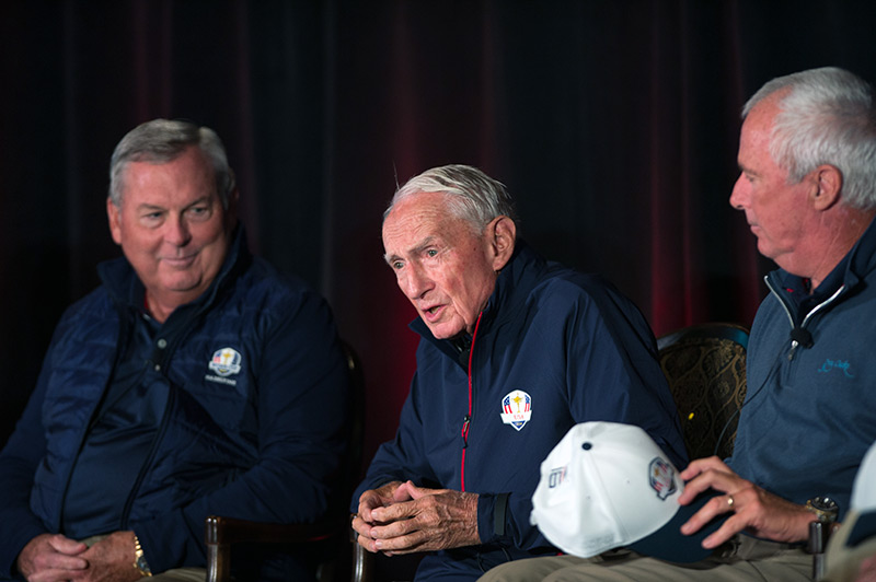 Lanny Wadkins, Dow Finsterwald and Curtis Strange at the 2016 Ryder Cup.