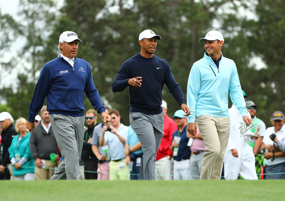 Matt Parziale with Tiger Woods and Fred Couples at the Masters.