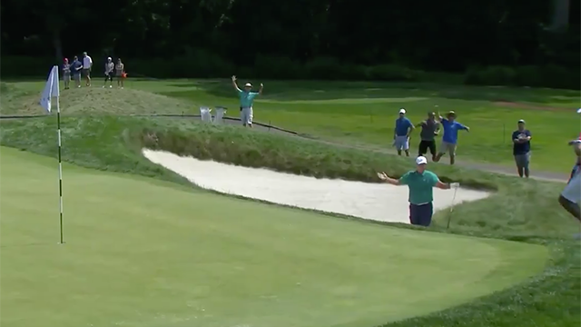 Watch Patrick Reed hit the same flagstick twice in a row at the Northern Trust