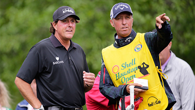 Phil Mickelson is playing his first tournament without caddie Jim Bones Mackay at the Greenbrier Classic this week