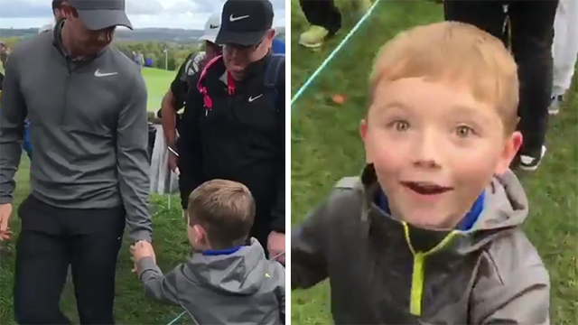 Rory McIlroy gives his ball to a young boy at the British Masters, makes a fan for life