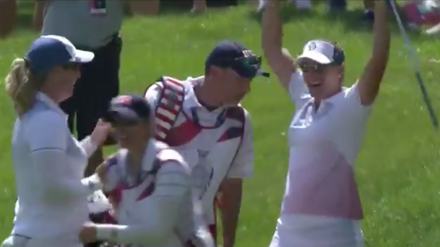 Solheim Cup 2017: Watch Brittany Lang hole out for eagle to extend lead