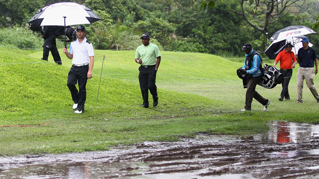South African Open halted by rain in very early stages of opening round