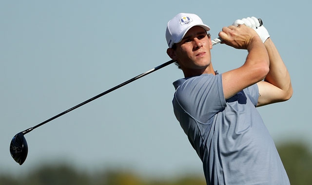 Thomas Pieters drives the green on 407-yard hole at Dunhill Championship