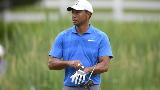 Tiger Woods goes with the mallet putter at Quicken Loans National